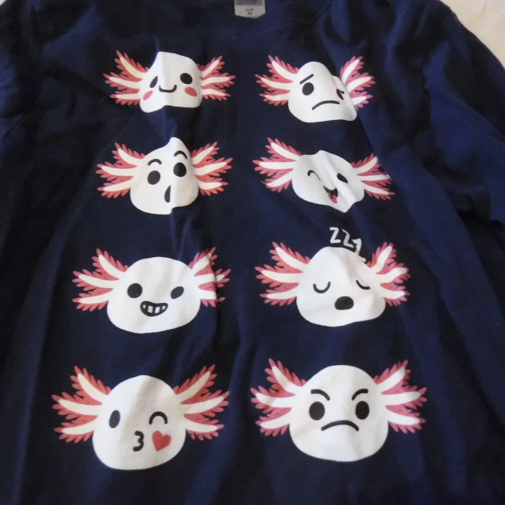 Instant Message Axolotl Emotion Blue Long Sleeve Girls Shirt Size Medium - Picture 2 of 7